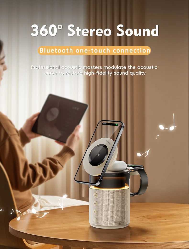 5in1 Magnetic Wireless Charging Station with Wireless Speaker Night Light Fast Charger for iPhone iWatch AirPods With Speaker J251114