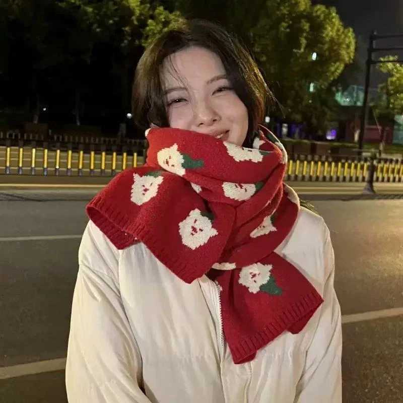 Winter Warm Scarf For Women Men Deer Elk DoubleSided Knitted Scarves Fashion Versatile Woolen Shawl Girls Christmas Present J2510221