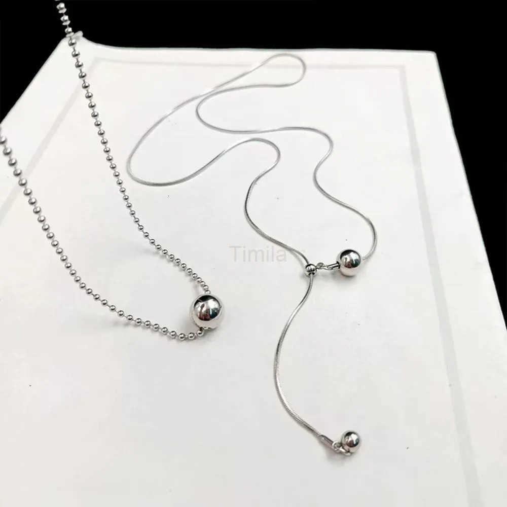 Personality Design Silver Color Stainless Steel Beaded Ball Pendant Necklace for Women Double Layer Hip Hop Rock Chokers Jewelry U251022
