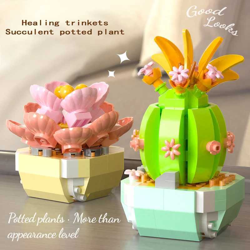 Building block simulation flower series succulent garden puzzle assembly building block decorations for childrens gifts J251022