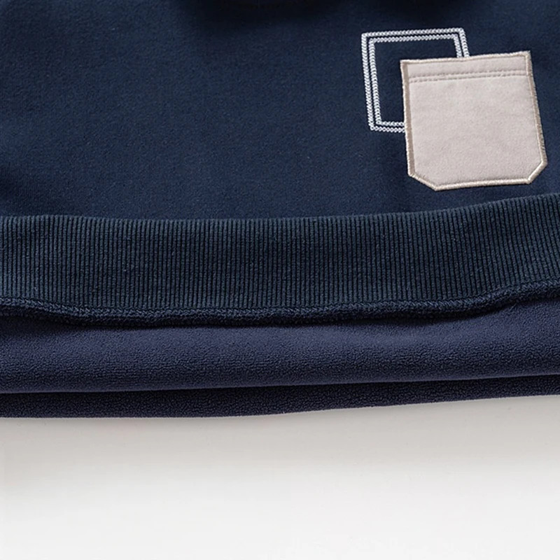 Autumn Winter Ghildren Clothings Boys Layered Fleece Sweatshirt Denim Collar Patch Pocket Warm Pullover Kids Casual Top 251021