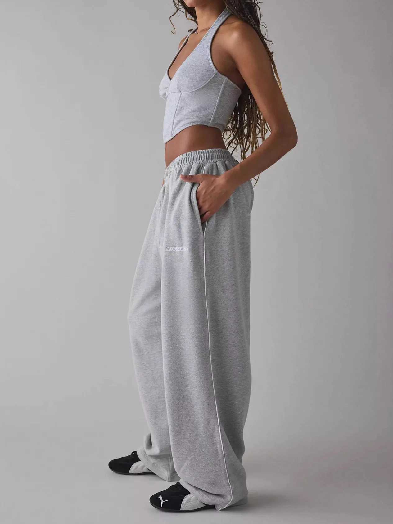 Striped Wideleg Sports Pants For Women In Spring And Autumn Loose And Slim Drapey Straight And CasualT251022