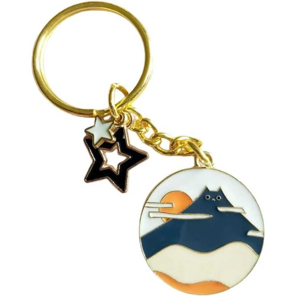 Cute Cat Keychain Enamel Flower Keyring Decor for Garden Cat Lovers Kawaii Bag Charm J251121