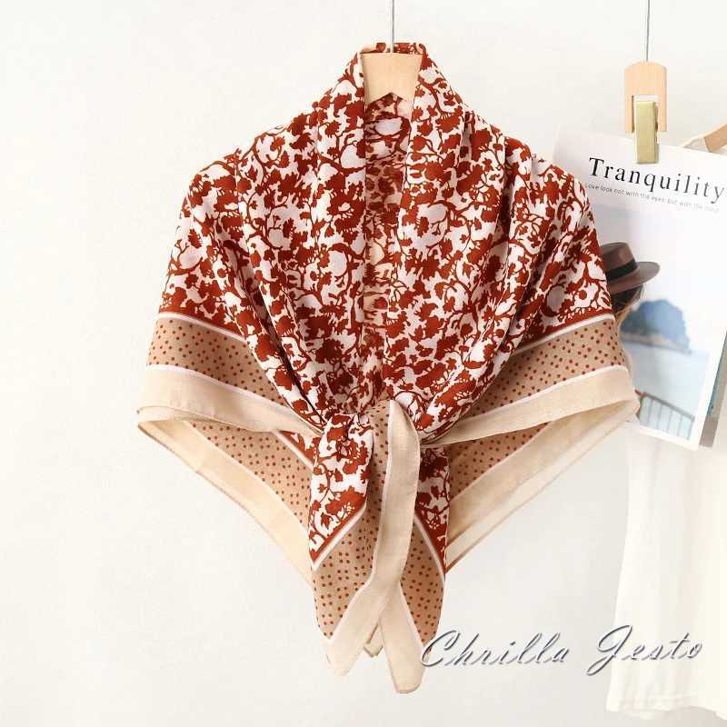 Autumn Winter Fashion Floral Dot Printed Cotton Feeling 110cm Square Travel Beach Shawl Women Hijab Scarf J251118