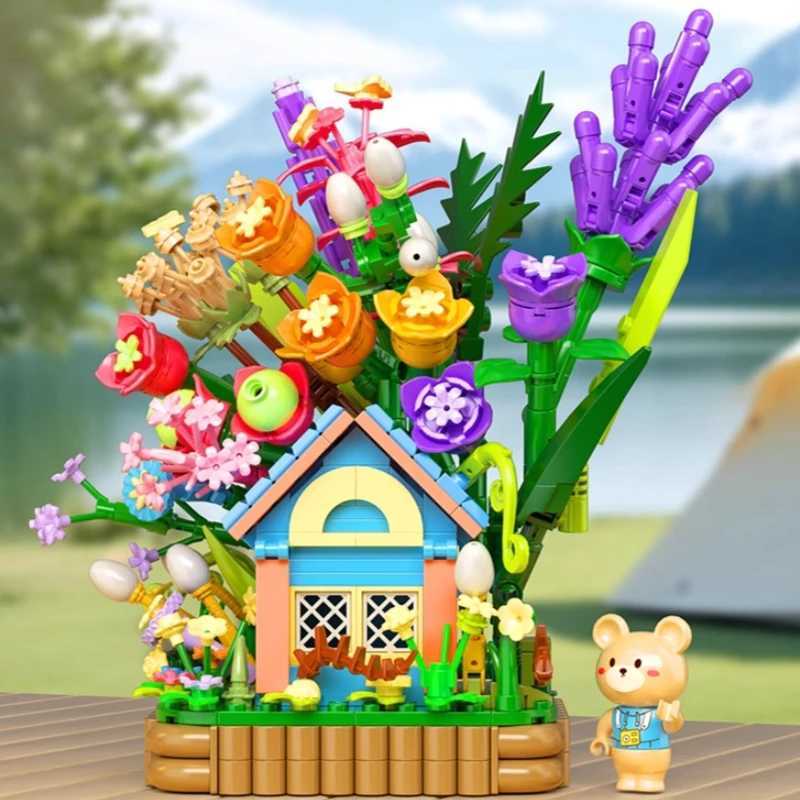 Cute Cartoon Teddy Bear Forest Hut Street View Building Block Splicing Small Particle Model Ornament Toy Collection Gift J251022