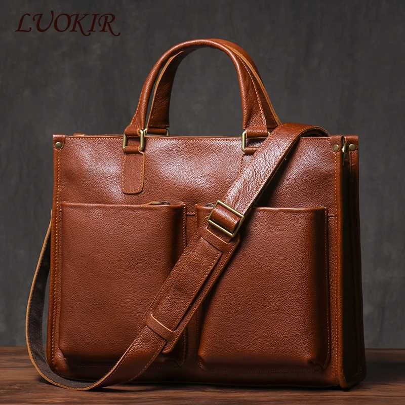 LUOKIR Deluxe Executive Briefcase Male Lawyer Handbag Business Crossbody Real Leather Portfolio Computer Bag For 14 Inch Laptop W251022