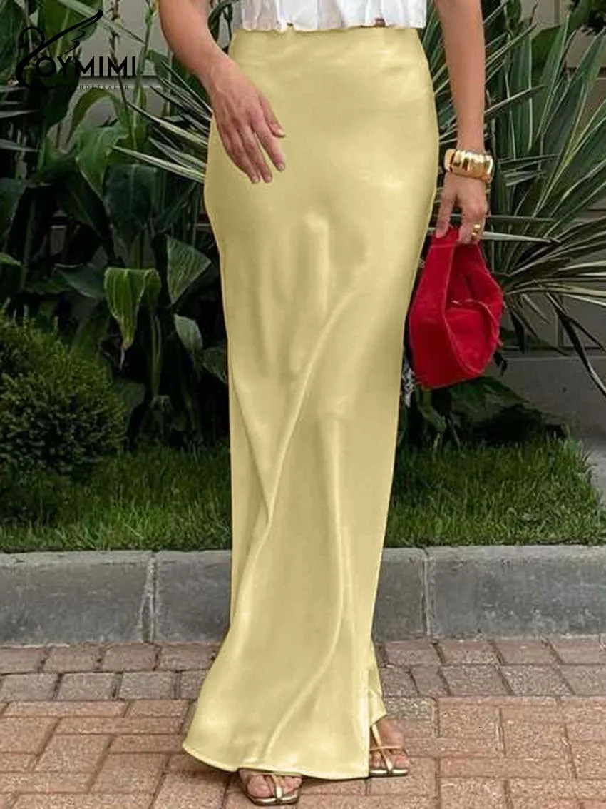 Oymimi Elegant Yellow Simple Womens Skirt Fashion High Waisted Straight Skirts Casual Solid FloorLength Skirts Streetwear 251022