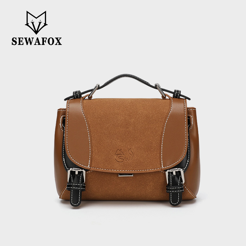 Sewafox Mini Backpack Women PU Leather Crossbody Shoulder Bag Removable Strap Brown White Purple Brown