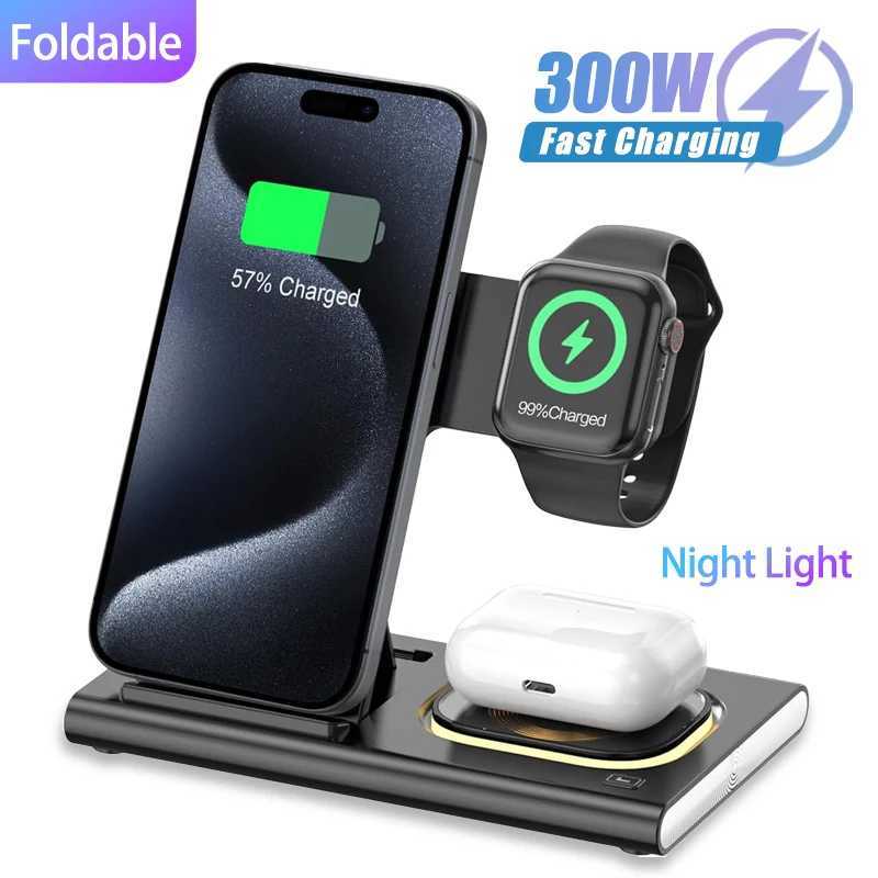 300W Foldable 3 In 1 Wireless Charger Stand Pad Desktop Fast Charging Station For iPhone 16 15 14 13 Watch Airpods J251114