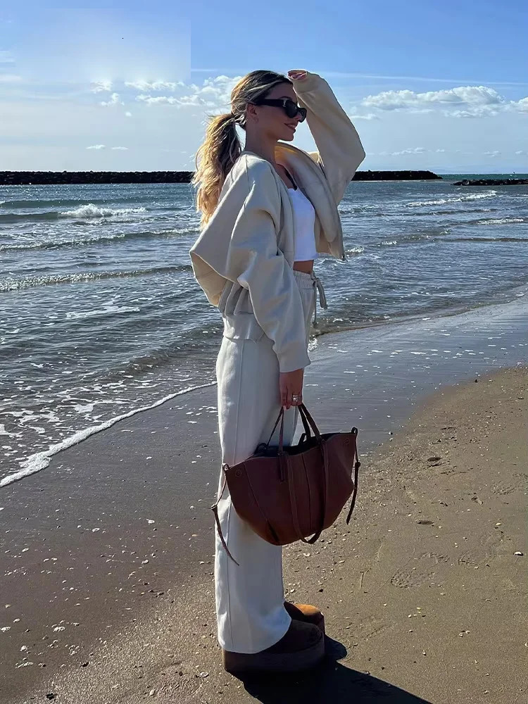 Autumn Womens Thick Hoodie Coat Drawstring High Waist Loose Casual Pants Set Lined Fleece Womans Clothing Street 251010