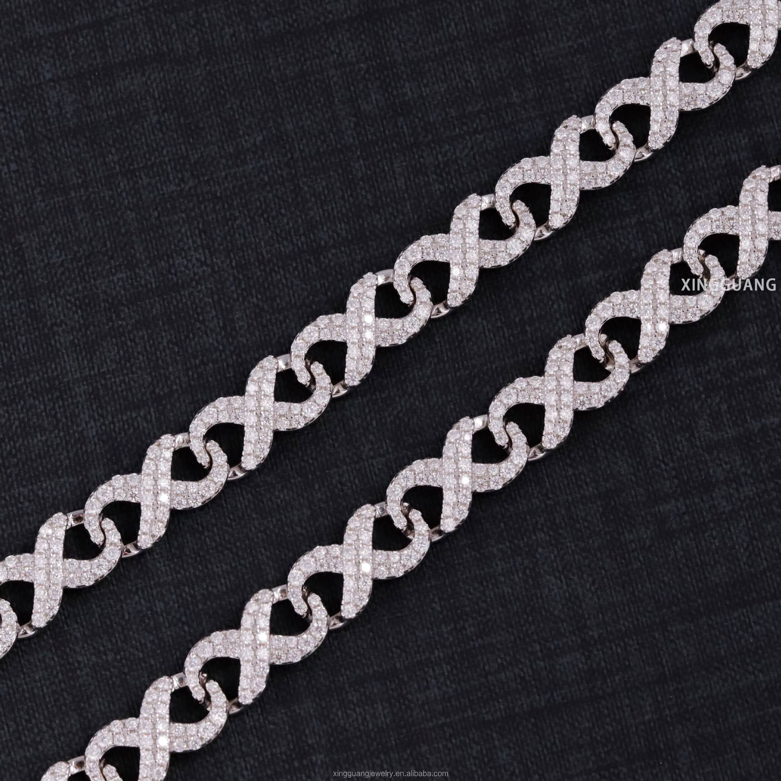 Hip Hop Bracelet 8MM Wide Infinity Chain Bracelet Iced Out VVS Moissanite Diamonds S925 Sterling Silver Cuban Bracelet Jewelry