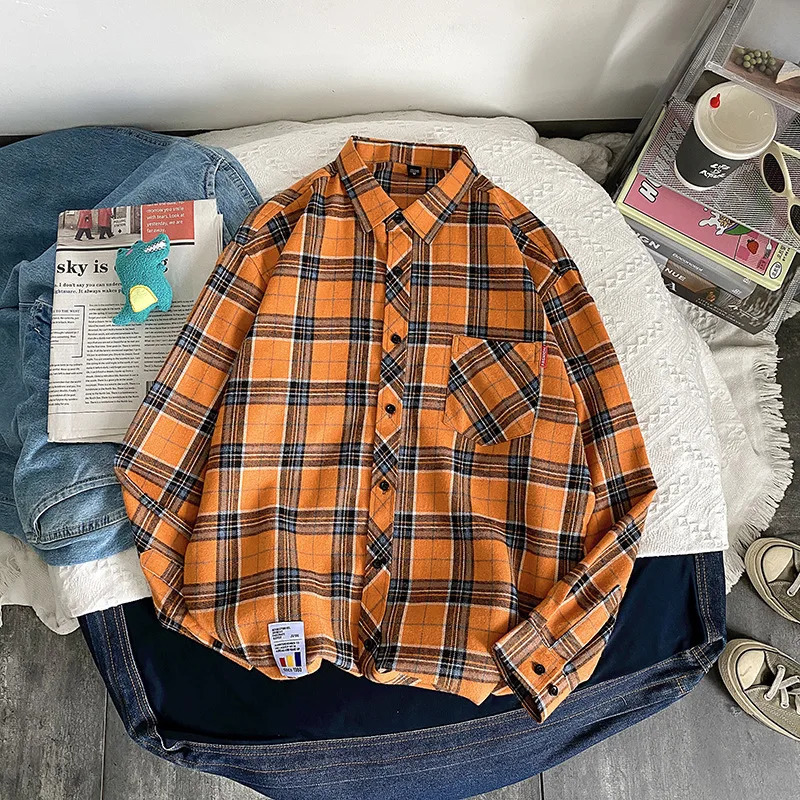 Men Flannel Plaid Shirt Long Sleeve Loose Hip Hop Street Mens Casual Shirts Pocket Male Soft Dress Shirt Plus Size Drop 251016