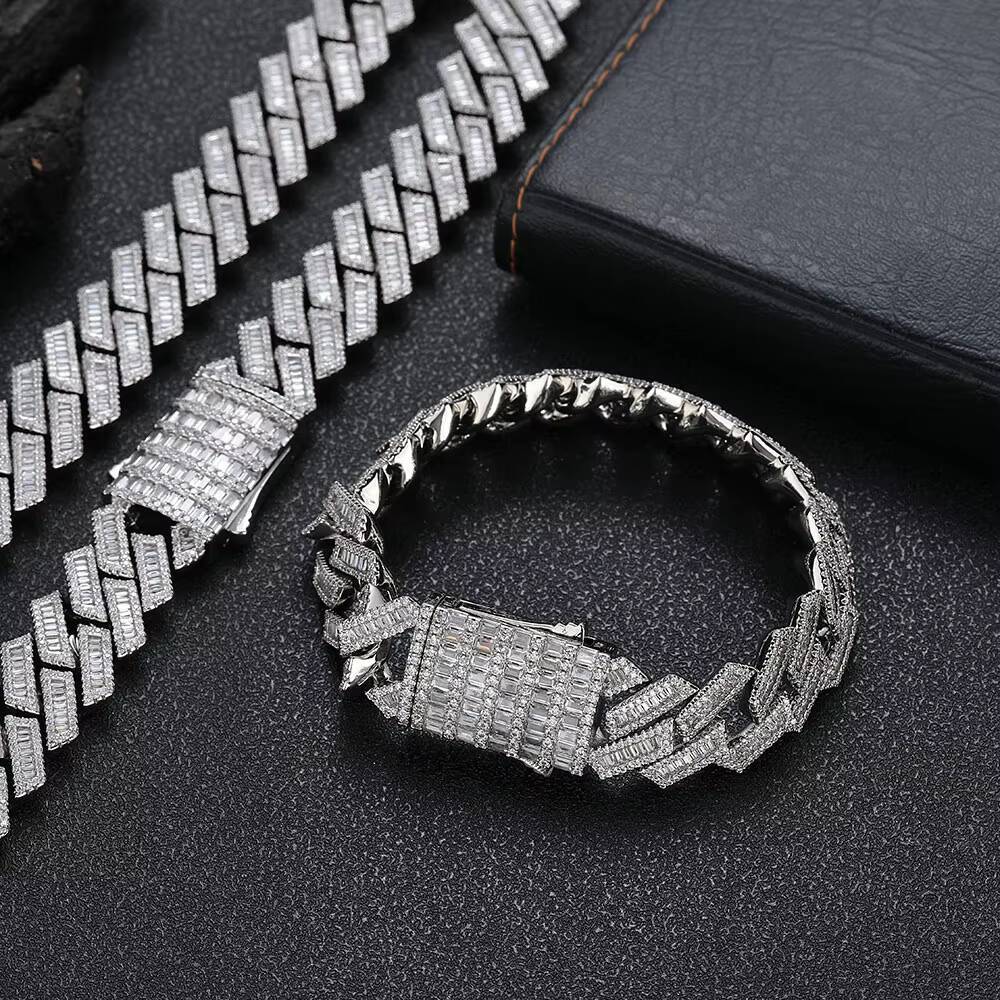 Hip Hop 18mm Cuban Chain Necklace Chudynamicy Bling Iced Out Cubic Moissanite Baguette Cuban Lidynamic Fine Jewelry for Gift