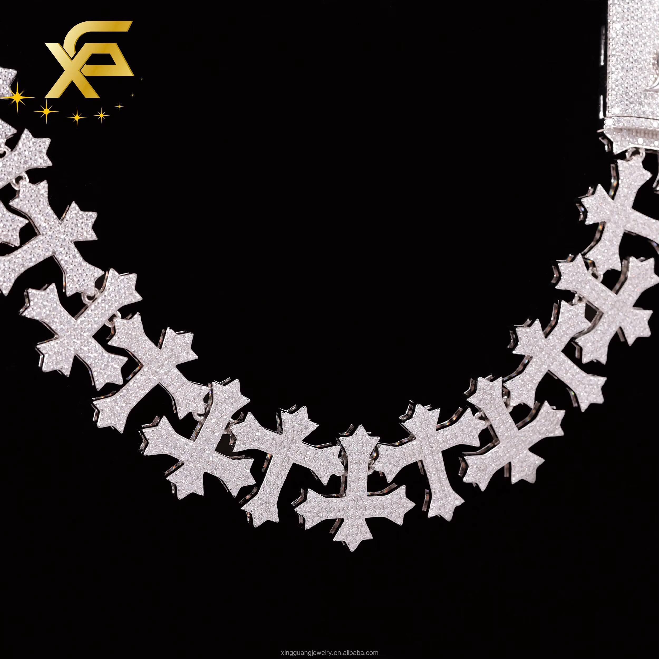 Popular Style Big Size Cross Shape Moissanite Cuban LIdynamic Chain 20mm S925 Silver Hip Hop Necklace VVS Moissanite Rapper Chain