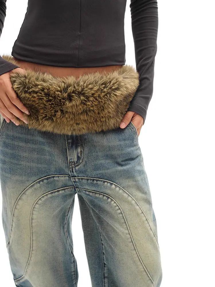 Vintage Brown Fur Belt Y2K Hook Furry Fur Belt Cowgirl Gothic Punk Sexy Belts Hip Hop Waistband Jeans Pants Decor 251018