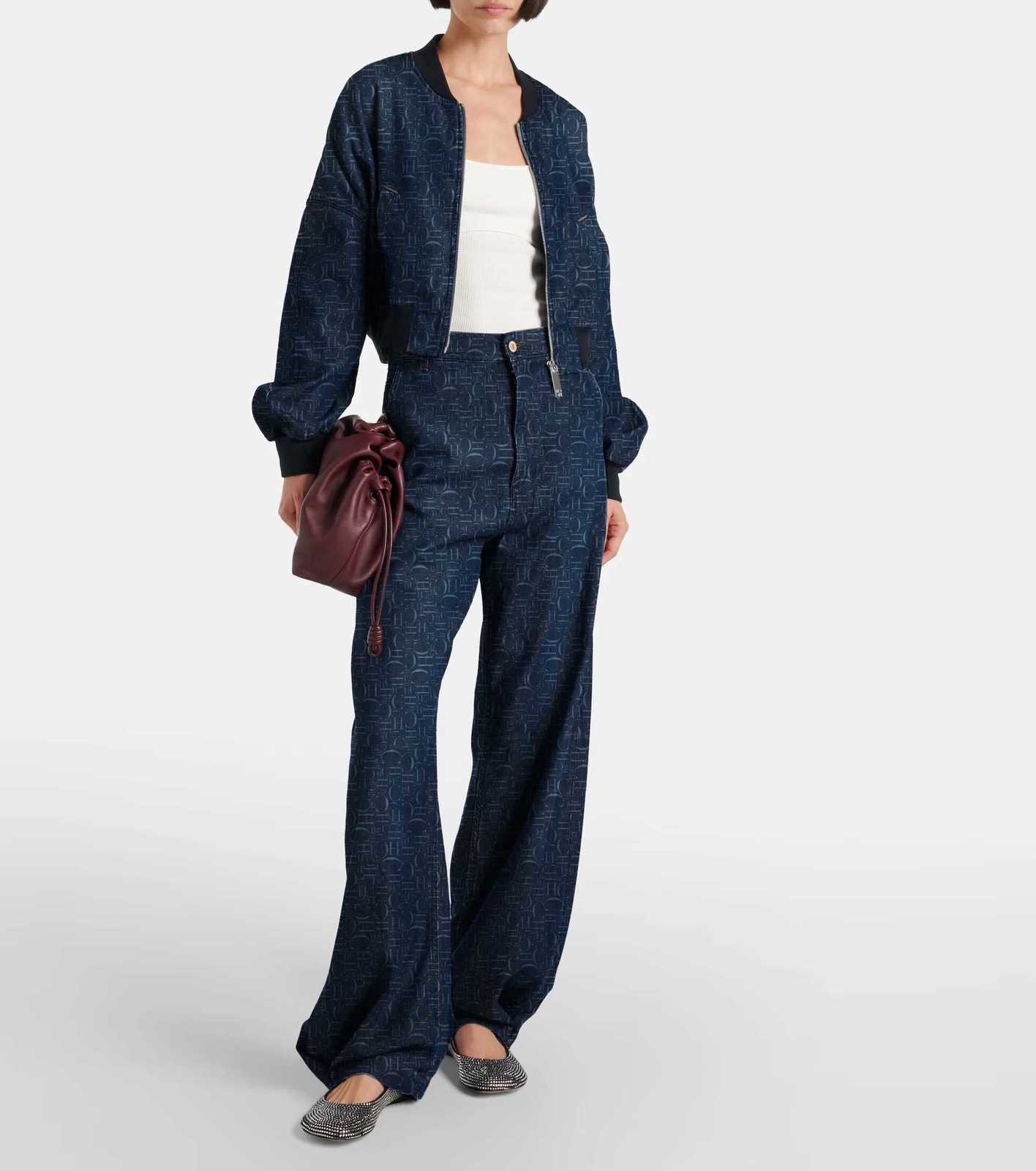 Women Pants Sets Denim Flared Trousers Fashion O Neck Coats Long Sleeve Zipper Casual Female Pants Suits Denim Streetwear SetsT251022