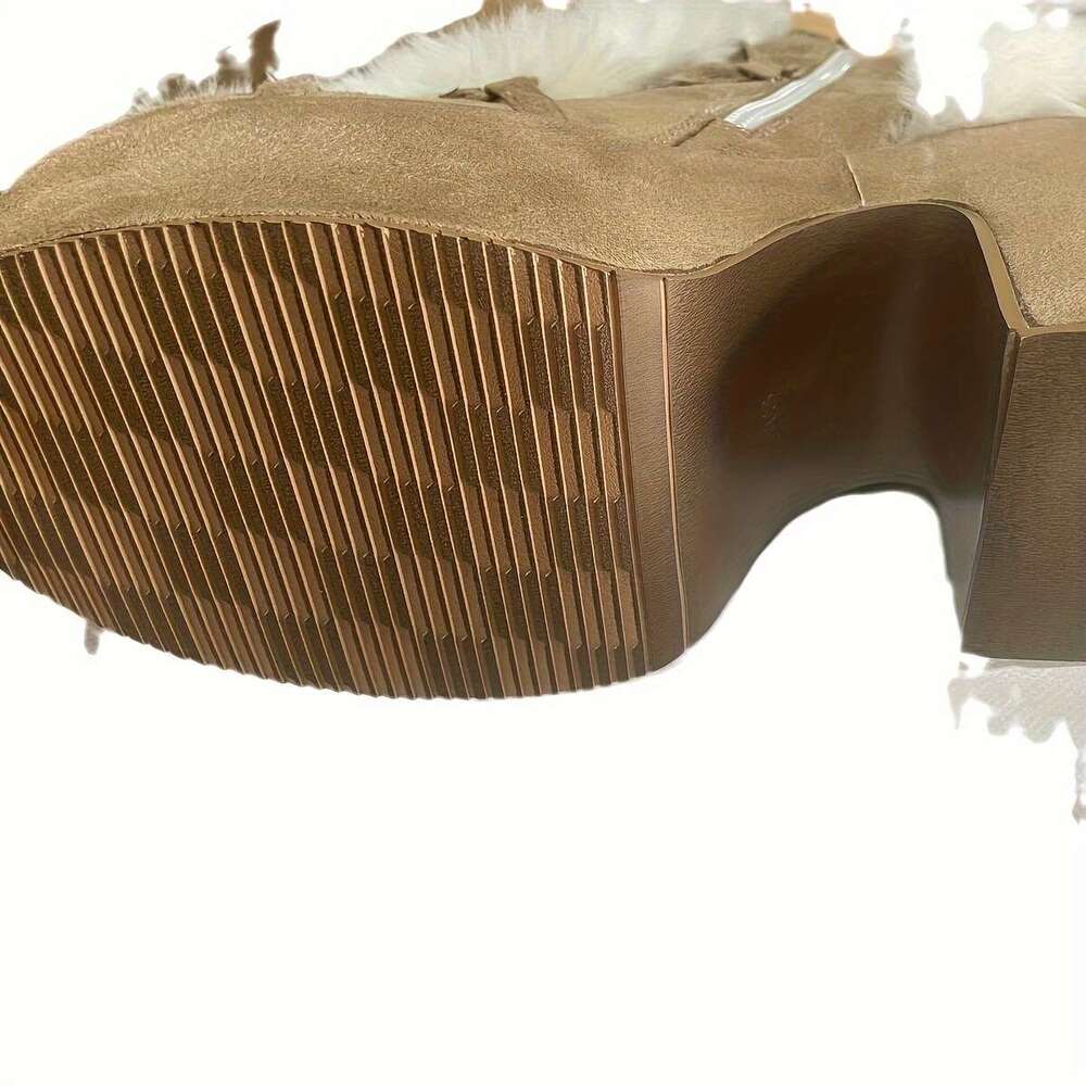 Women's Solid Color Boots, Side Zipper Pull On Platform Warm Plush Lined Chunky Heels, Non-Slip Y2k Fluffy Ball Boots