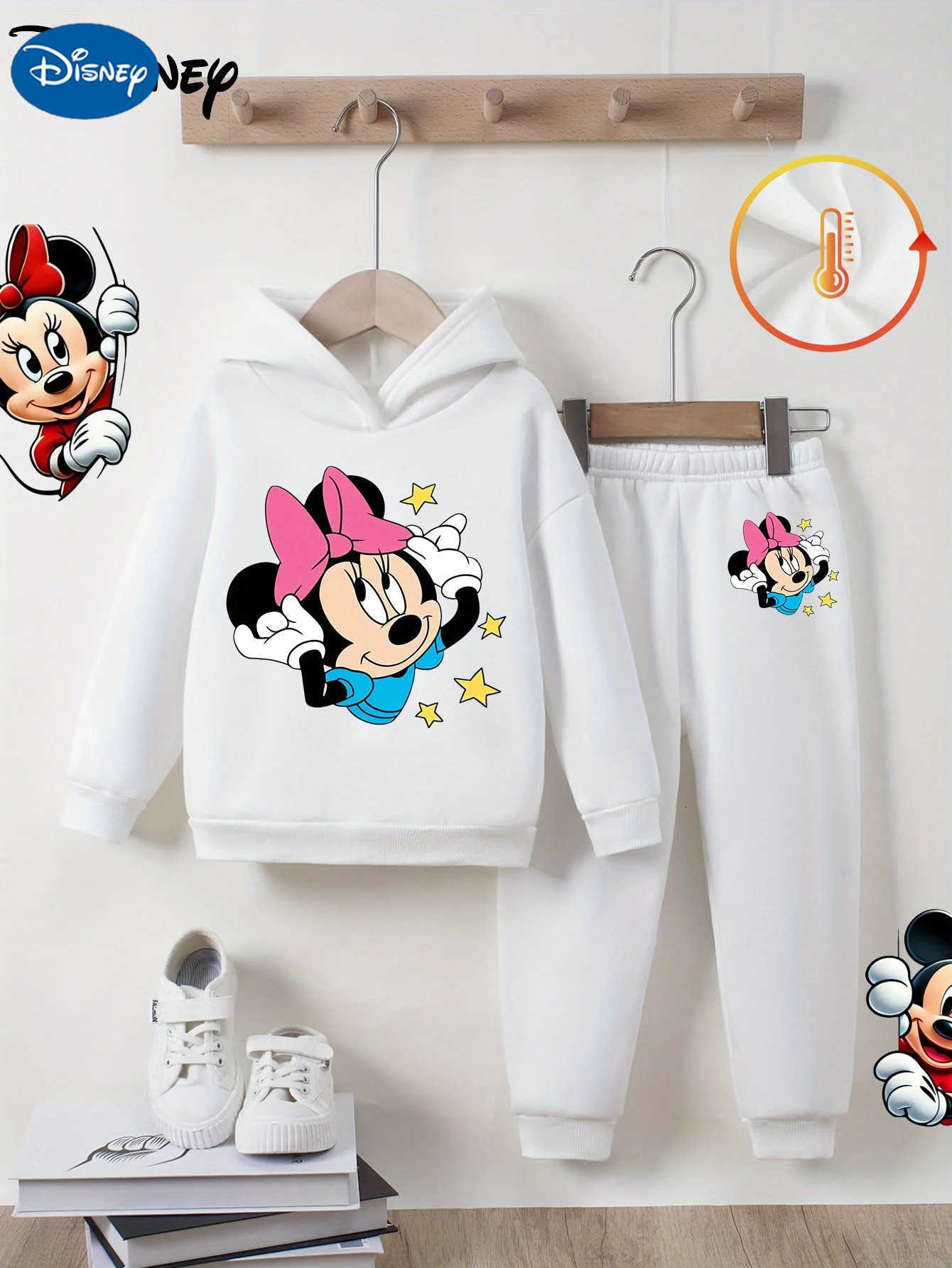 Disney girls twopiece longsleeved pants suit with cute Mickey and Minnie prints new autumn and winter hooded fleece sweatshi H2510221