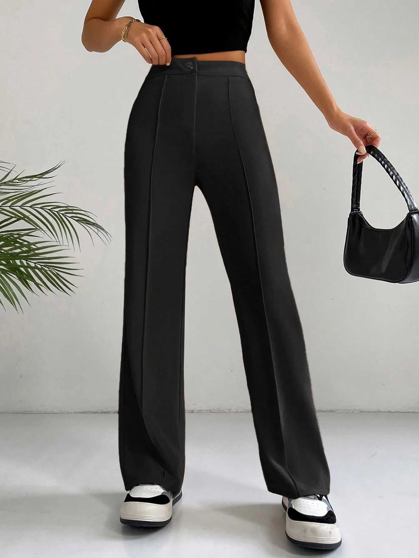Womens Plain High Waist Straight Leg Pants Chic Casual Comfy Zipper Button Trousers for Daily Wear Pants for WomenT251022