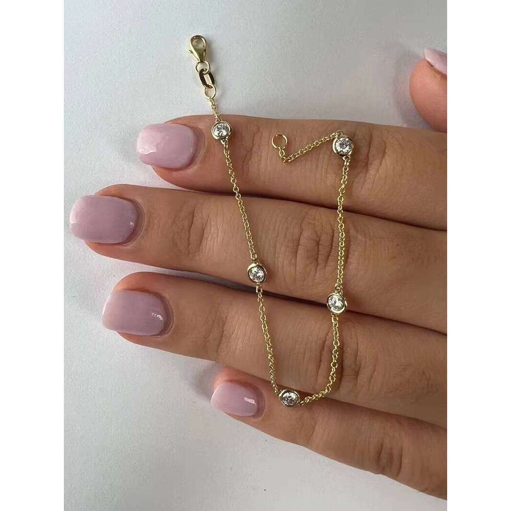 Pure Sier and Gold Plated Natural Sparkling Pyroxene Brilliant Cut Chain Bracelet