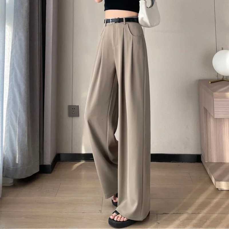 2025 New Spring Summer Casual Loose Womens Wide Leg Full Length Pants High Waist Solid Female Elegant Straight TrousersT251022