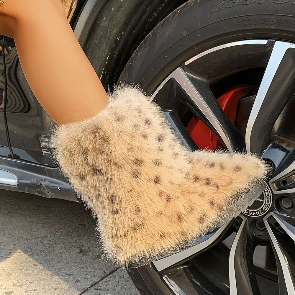 Women's Ry Snow Boots Warm Plush Fabric Lined Anti-Slip Rubber Sole Comfort Fluffy Winter Booties With Thick Platform