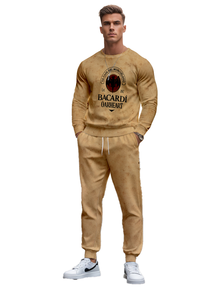 Men's Ankle-Length Knitted Cotton Blend Long Sleeve Sweatshirt Brown round Neck Casual T-Shirt Comfortable Outdoor Wear - YLWY00129