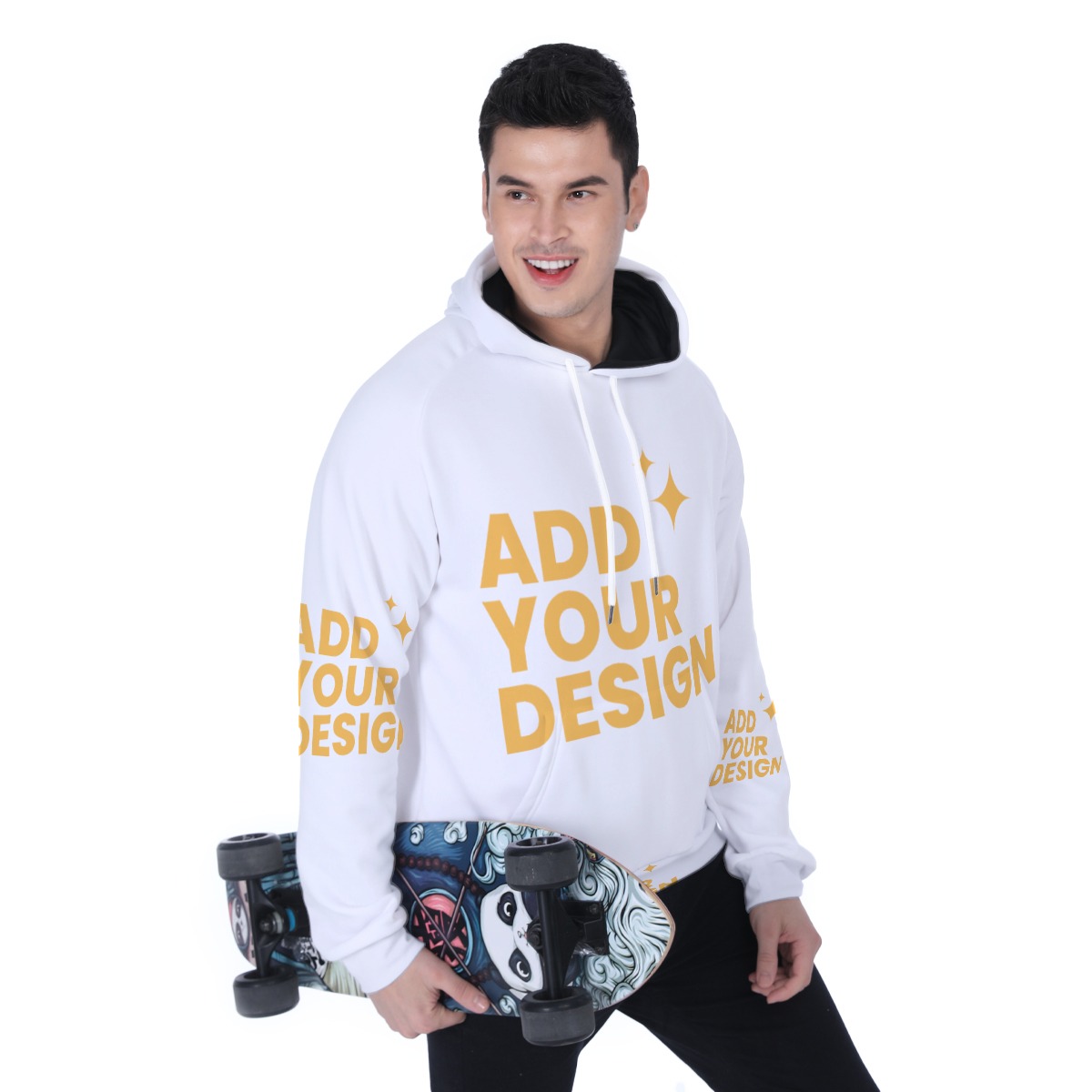 DHgatepod Men's Heavyweight Fleece Hoodie - 320GSM Plush Lined All-Over Print Raglan Sleeve Pullover