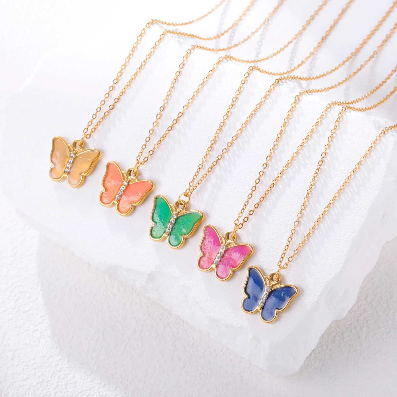Cazador Clear Zircon Butterfly Necklace Stainless Steel Colorful Cute Womens Necklace Jewelry Birthday Gift 2025 New V251022