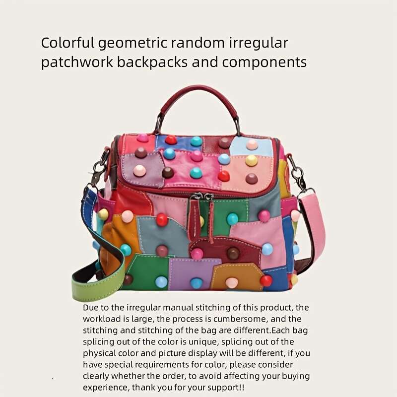 1Pc Geometric Pattern Handbag - Detachable Shoulder Strap, Zipper Closure, Polyester Lining, Multi-Functional Spacious Messenger Bag With Random Patch