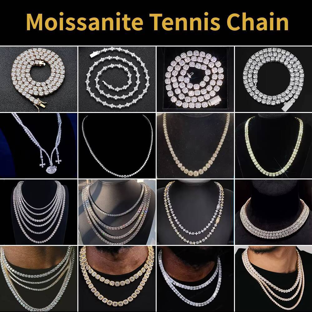 3mm 4mm 5mm 6mm Iced Out Chain Moissanite Necklace 925 Sliver Ready to Ship Moissanite Tennis Chain