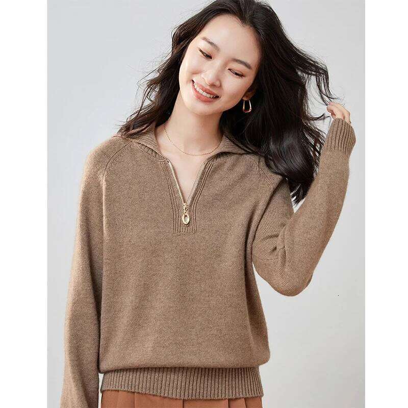 Pure Cashmere Women's Pullover Polo Collar Loose New Large Lapel Thickened Bottoming Sweater 251022