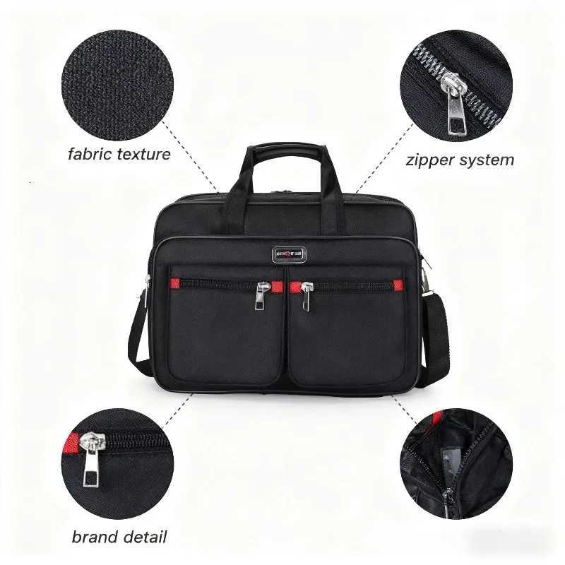 Multifunctional Black Business Briefcase with Red Accents Large Capacity Laptop Bag for Mens Office and Travel Use W251022