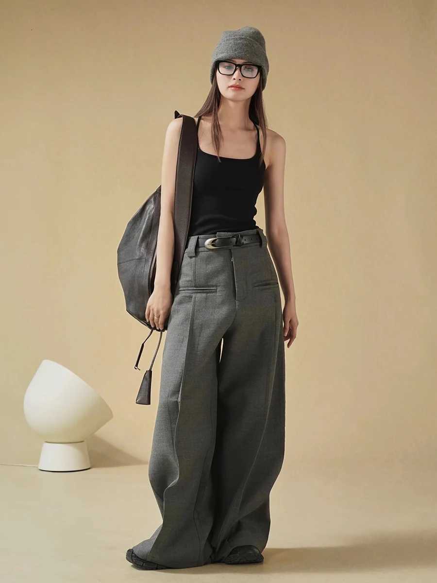 REDDACHiC Modern Womens Pleated Wide Leg Pants Plus Size Casual Slant Pocket Draped Long Suit Trousers Work Office Lady BottomsT251022