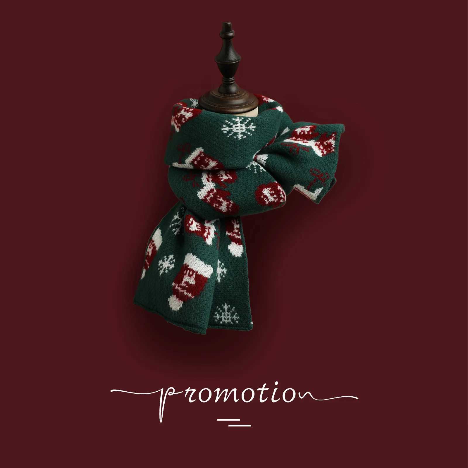 Versatile Christmas Knitted Wool Red Scarf Deer Elk Scarfs Printed Snowflake Warm Personality Couple Shawl Merry Christmas gifts J251022