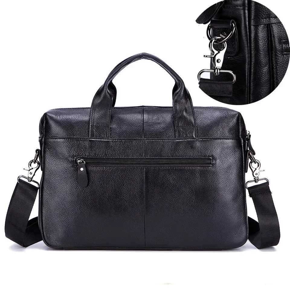 Black Men Genuine Handbags Large Leather 14 Laptop Messenger Business Mens Travel Shoulder Bags Briefcase W251022