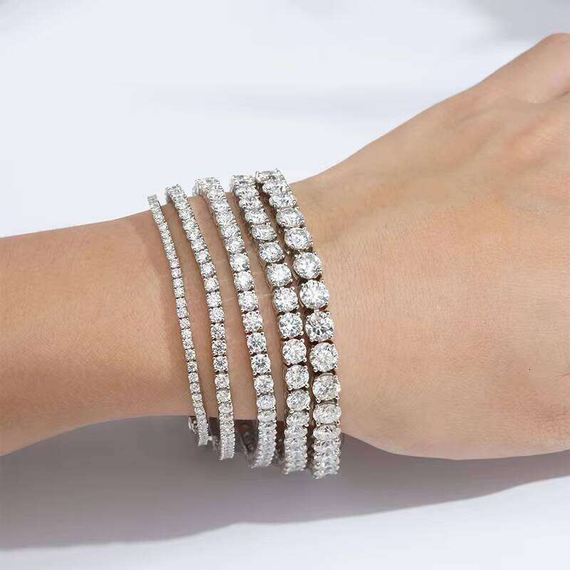 Hiphop Women's Jewelry 2mm 3mm 4mm 5mm 6mm Round Cut S Sier Stone Tennis Bracelet