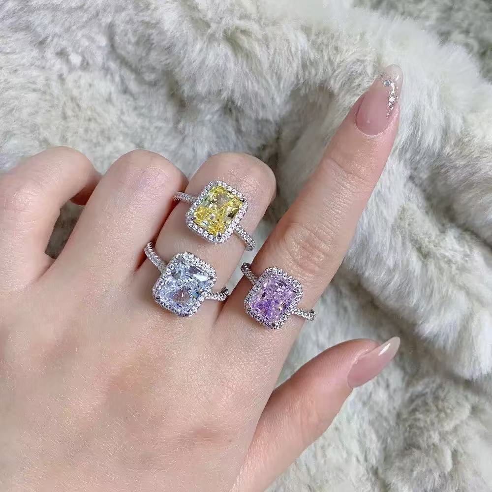 Classic Design Emerald Cut Yellow Canary Gold Moissanite Engagement Ring 10K Solid Gold