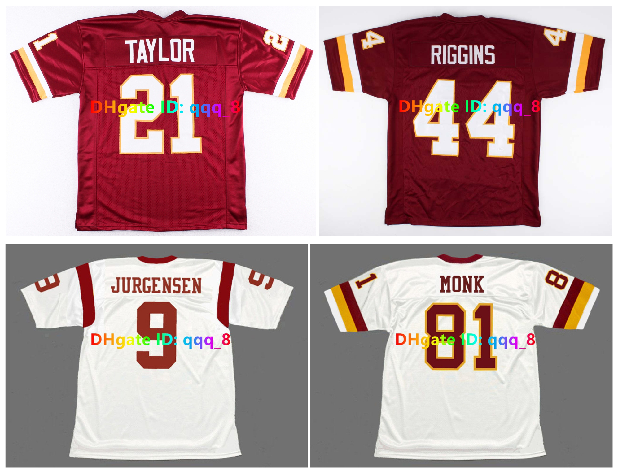 JOHN RIGGINS DOUG WILLIAMS Redskin Throwback Football Jerseys ART MONK JOE THEISMANN JOE JACOBY Sean Taylor GARY CLARK DARRELL GREEN DEXTER MANLEY Size S-4X