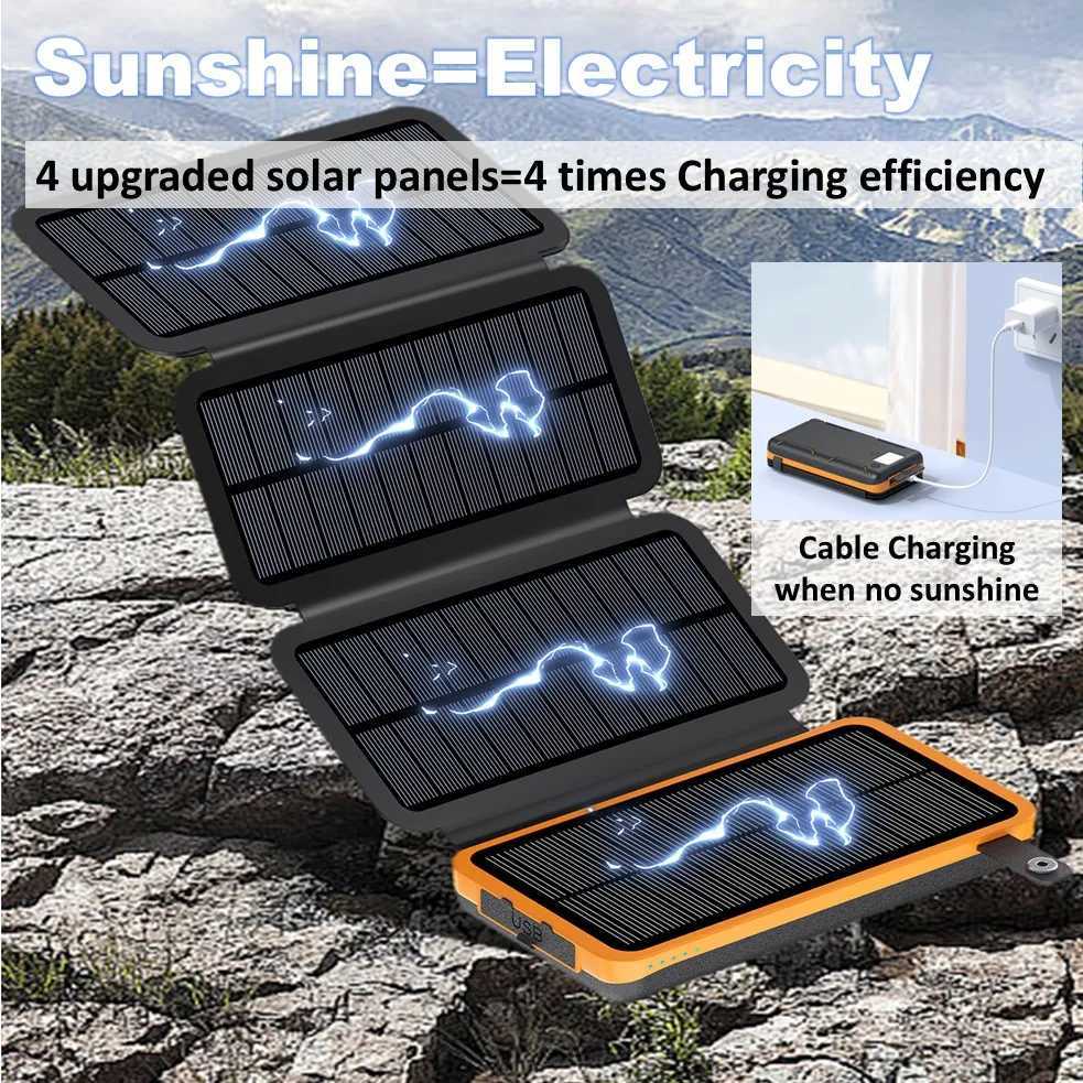 Folding Solar Power Bank with 4 Solar Panels 50000mAh Portable Solar External Battery Compatible with IOS Android USBA USBC J251114