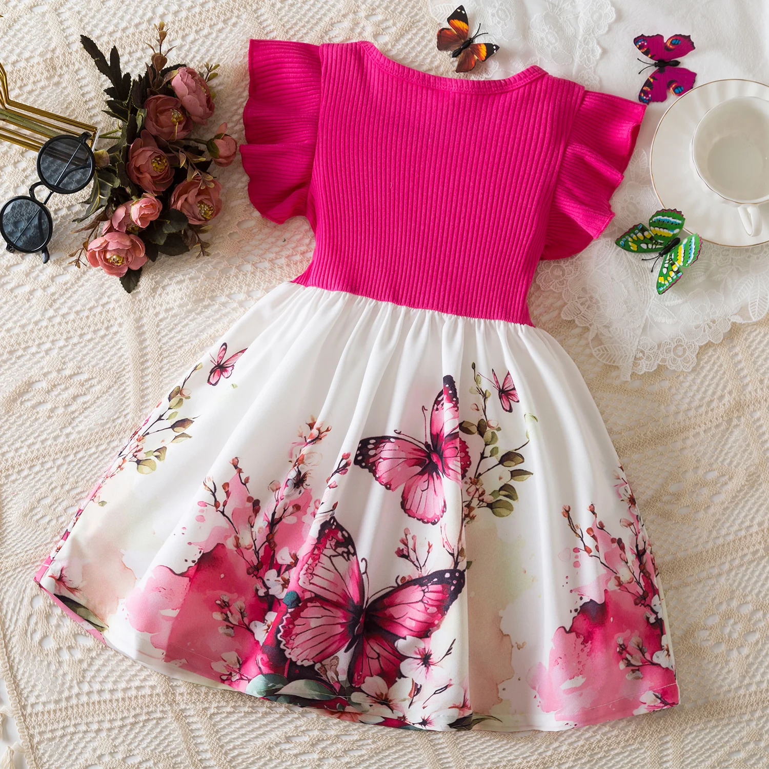 Flower Girls Dresses for Kids Cute Butterfly Birthday Caucal Wear Sleeveless Wedding Party Bow Princess Dresses for 38Yrs i251021