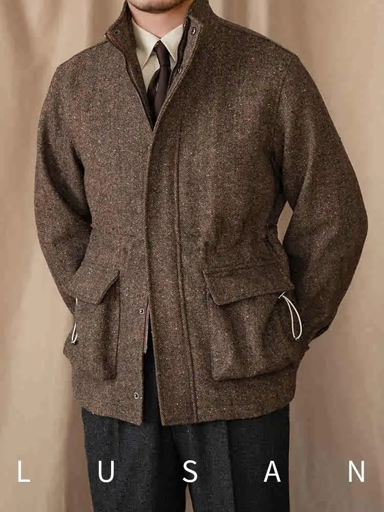 50 Wool Colored Short Vertical Collar Casual Jacket Vintage Italian Style Gentry Mens Tight Waist 251015