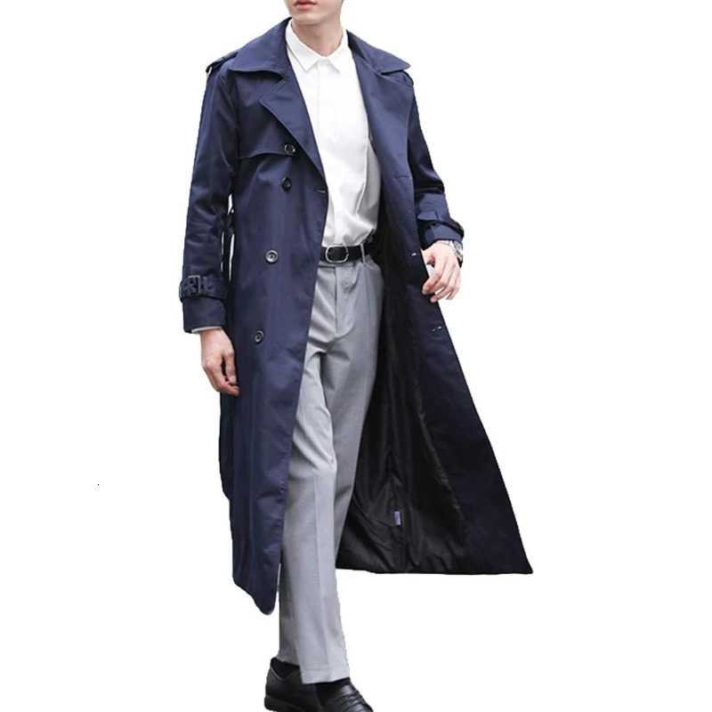 Mans Double Breasted Trench Coat Oversized Casual Windbreaker Lapel Long Overcoat 251014