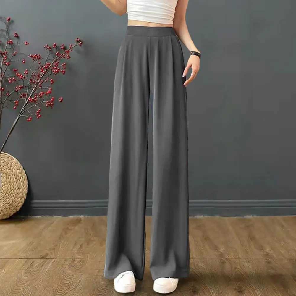 Loose Pants Stylish Womens Wide Leg Pants with Pockets for Office Wear Casual Outfits Solid Color High Waist Relaxed FitT251022