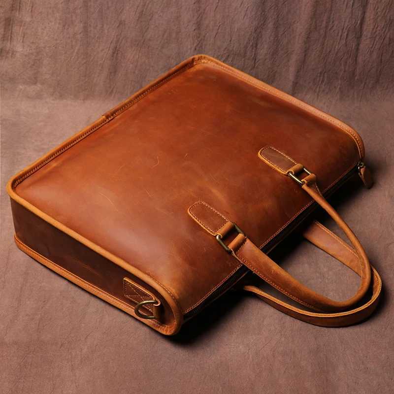 Mens Bag Crazy Horse Leather Men Briefcase for Laptop 14 Messenger Mens Leather Business Office Bag A4 File W251022
