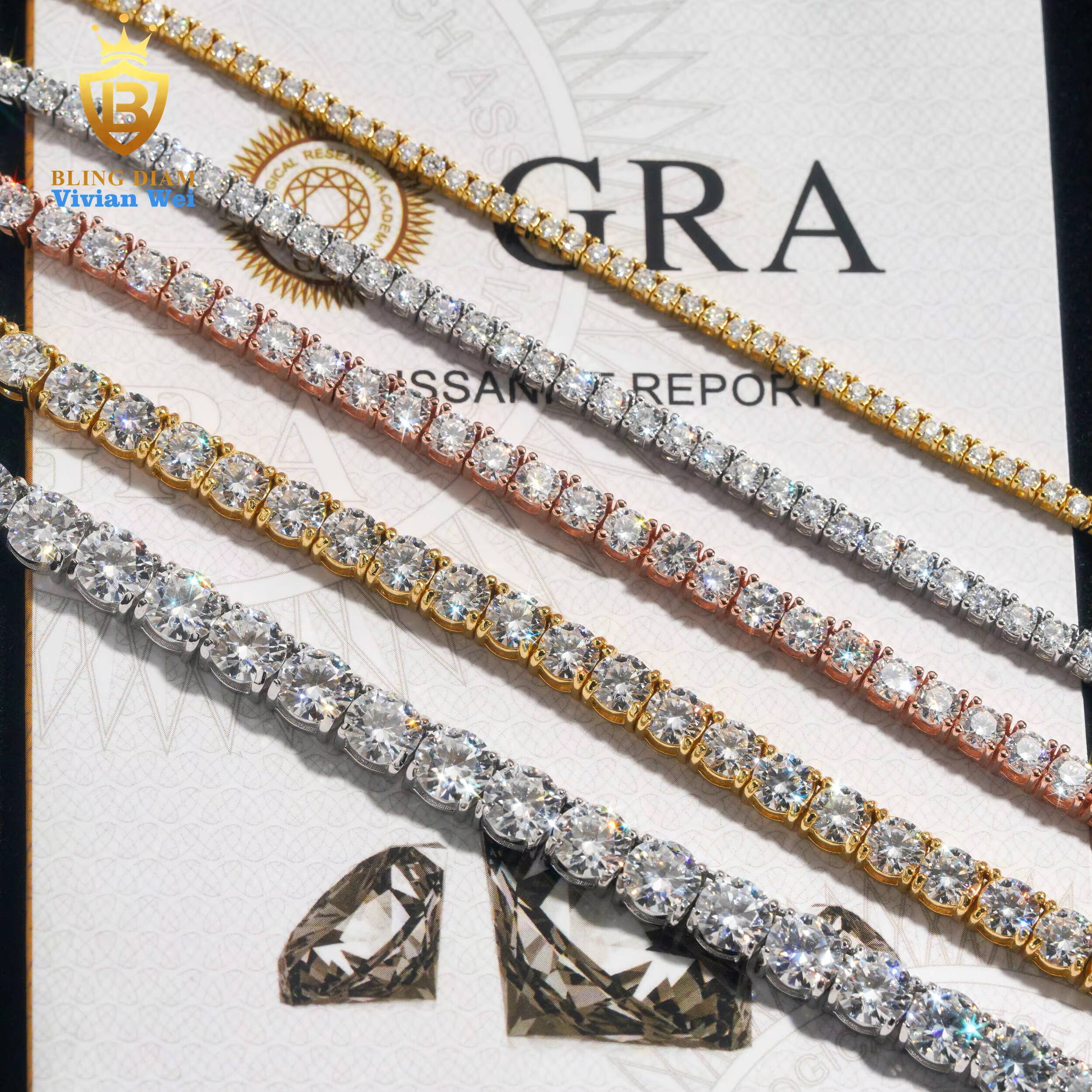 Ready to Ship Tennis Bracelet Necklace Sterling Silver 925 Hip Hop Jewelry Iced Out VVS Moissanite Diamond Tennis Chain