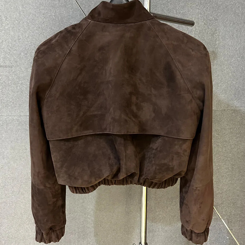 Cropped Suede Brown Women Jacket Dropshoulder Real Leather Jackets Outerwear 251021