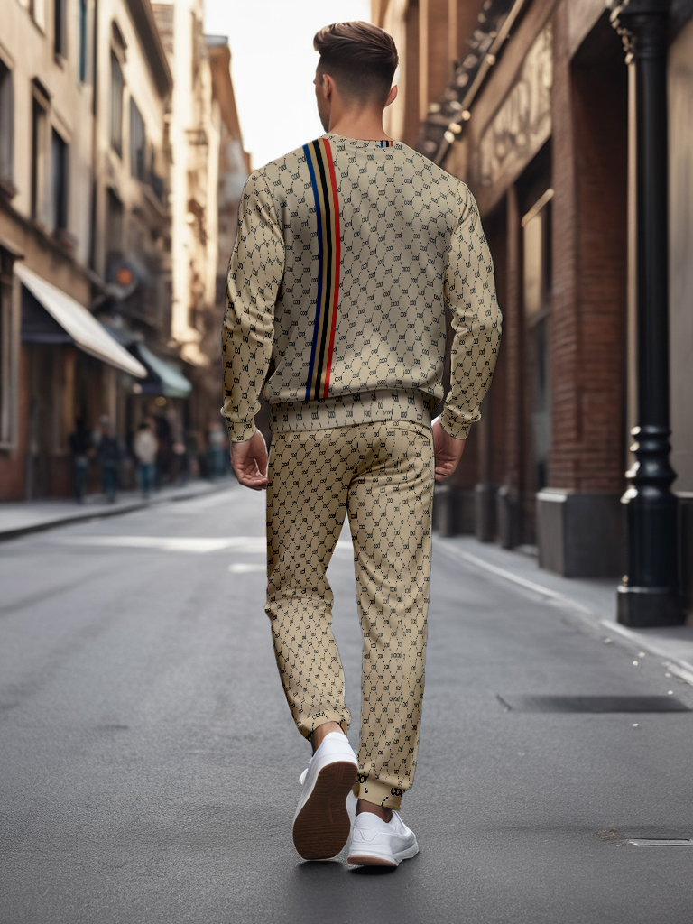 Men's Brown Knitted Cotton Blend Long Sleeve Round Neck Sweatshirt Ankle-Length Casual Outdoor Comfortable T-Shirt - YLWY00195