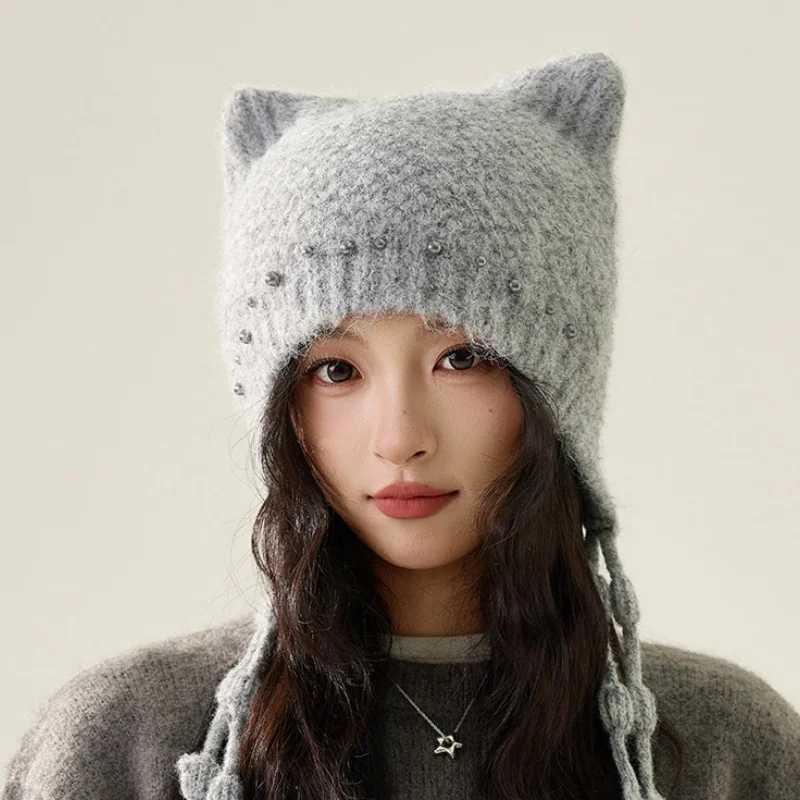 Unique Twisted Braid Knit Hat Winter Warmth Fringe Knit Earflap Hat Versatile Beanie Cat Lovely J251022