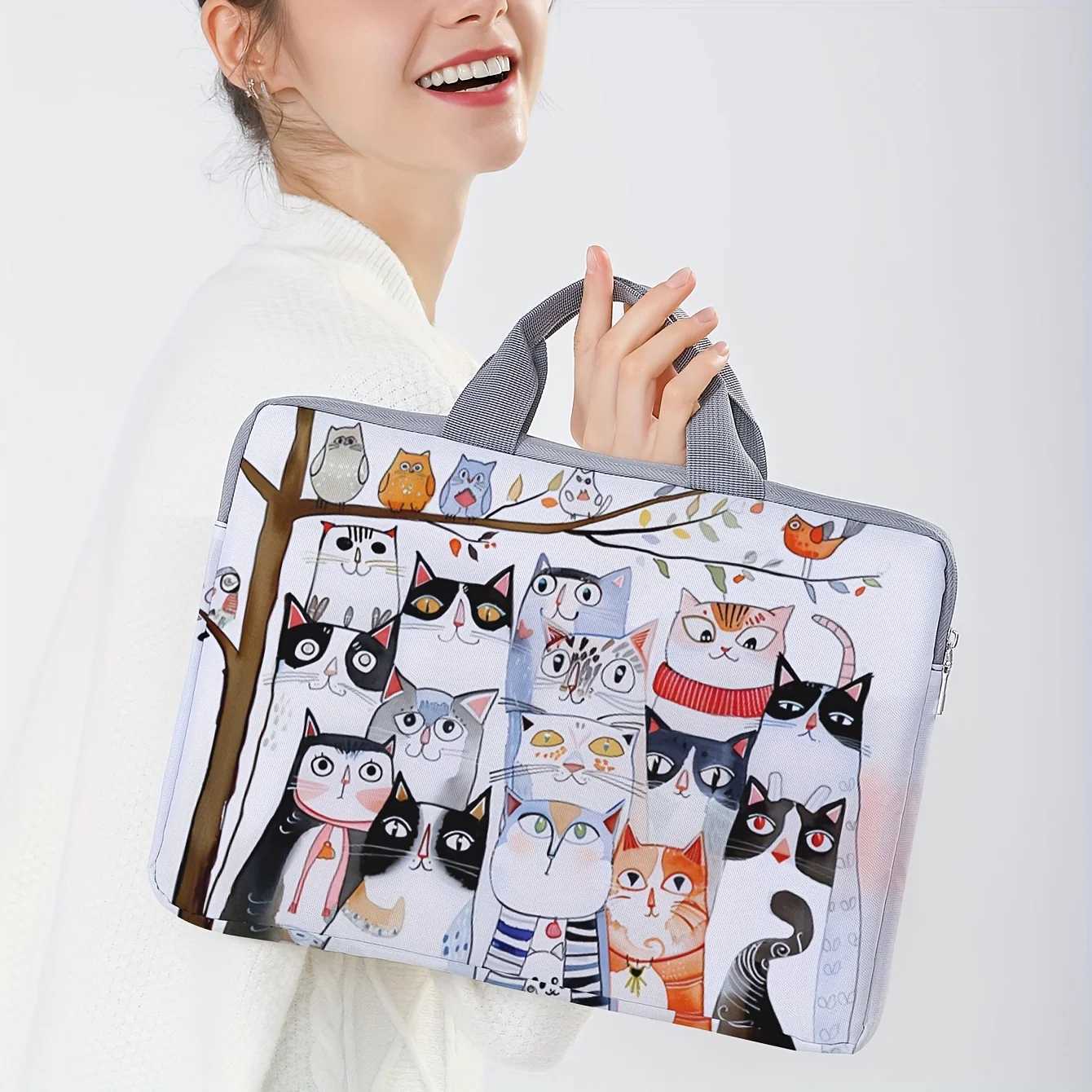 1piece set laptop bag with cat pattern printed on it briefcase suitable for 14 inch laptops fixed laptop bag W251022